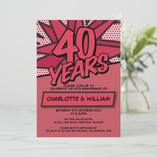 Invitation Célébration d'anniversaire de mariage de rubis de  (Debout devant)