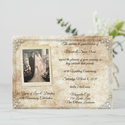 Invitation Célébration d'anniversaire de mariage vintage (Debout devant)