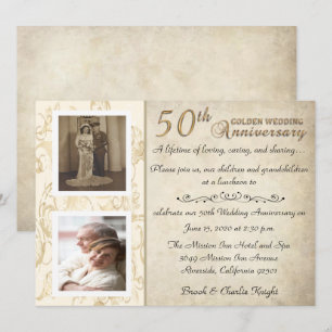 Invitation Célébration d'anniversaire de mariage vintage 50 a