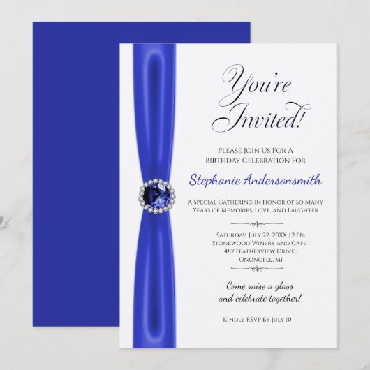Invitation Célébration d'anniversaire de septembre - Saphir b (Devant / Derrière)