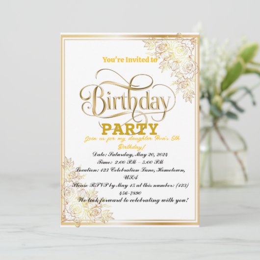 Invitation Célébration d'anniversaire dorée ! (Debout devant)