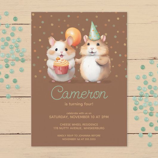 Invitation Célébration d'anniversaire du mignon duo hamster