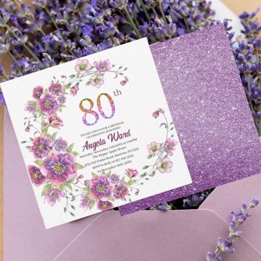 Invitation Célébration d'anniversaire élégante paillettes fl