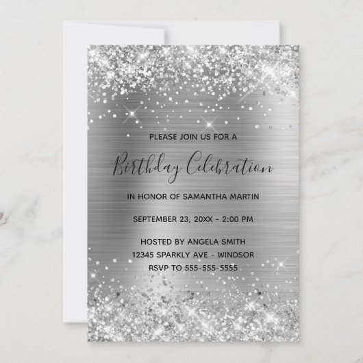 Invitation Célébration d'anniversaire en feuille d'argent sci (Devant)