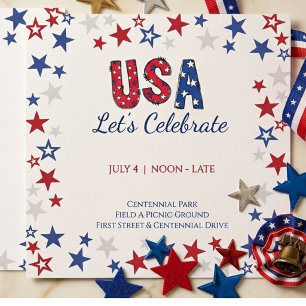 Invitation Célébration d'anniversaire Fun USA Rouge Blanc et