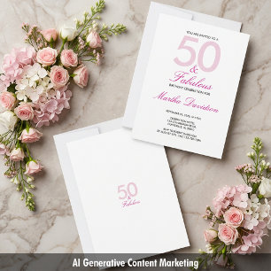 Invitation Célébration d'anniversaire rose 50 ans et fabuleux