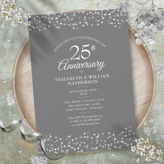 Invitation Célébration de 25 ans de mariage Confetti coeurs e