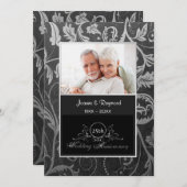 Invitation Célébration de 25 ans de mariage en damas noir et  (Devant / Derrière)