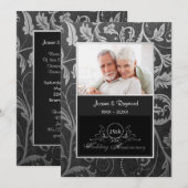 Invitation Célébration de 25 ans de mariage en noir et argent (Devant / Derrière)