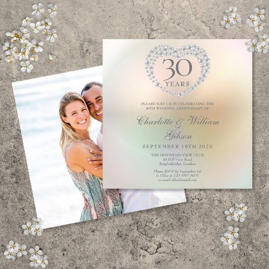 Invitation Célébration de 30 ans de mariage Photo Carré Perle