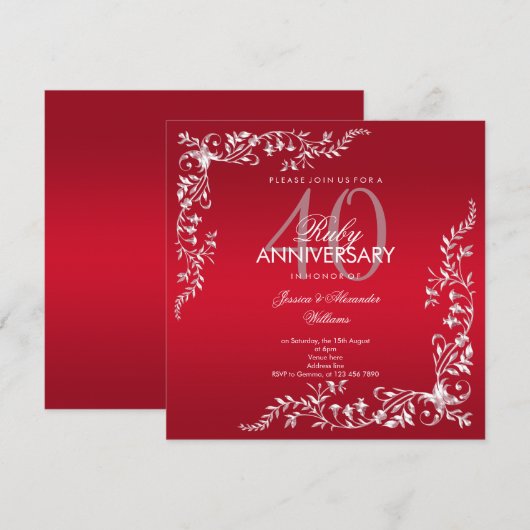 Invitation Célébration de 40 ans de mariage Rubis (Devant / Derrière)