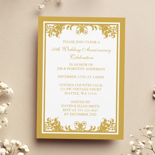 Invitation Célébration de 50 ans de mariage Défilement doré