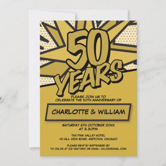 Invitation Célébration de 50 ans de mariage d'or Fun Moderne (Devant)