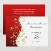 Invitation Célébration de 50 ans de mariage tourbillons rouge (Devant / Derrière)