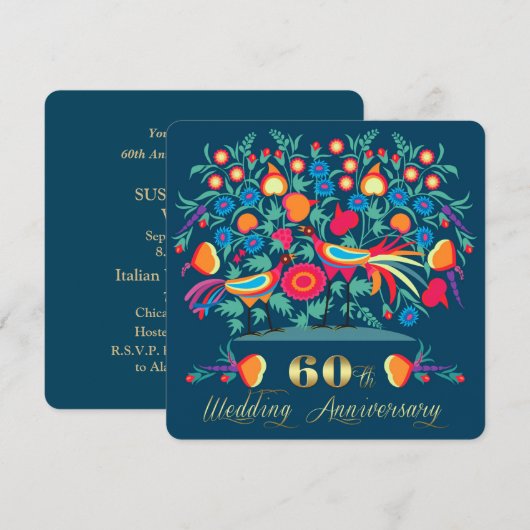 Invitation Célébration de 60 ans de mariage Art folklorique (Devant / Derrière)