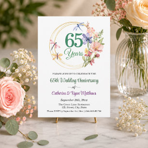 Invitation Célébration de 65 ans de mariage cadre en or flora