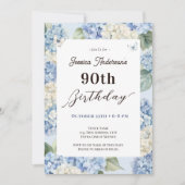 Invitation Célébration de 90 ans : Hydrangea Bleu pour Adulte (Devant)