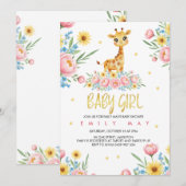 Invitation Célébration de Baby Shower pour petite fille giraf (Devant / Derrière)