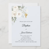 Invitation Célébration de baptême fleurs blanches bleu clair (Devant)