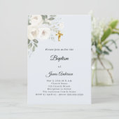 Invitation Célébration de baptême fleurs blanches bleu clair (Debout devant)