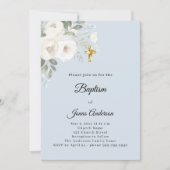 Invitation Célébration de baptême fleurs bleues et blanches g (Devant)
