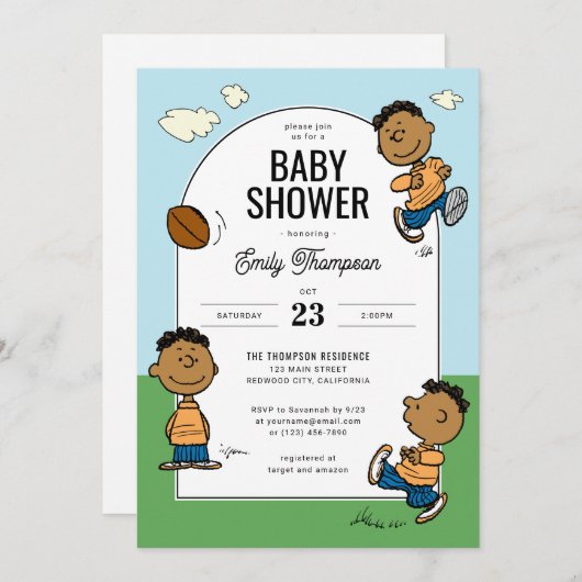 Invitation Célébration de bébé Franklin | Garçons Peanuts (Devant / Derrière)