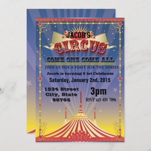 Invitation Célébration de cirque (Devant / Derrière)