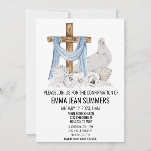 Invitation Célébration de confirmation Colombe en aquarelle C (Devant)