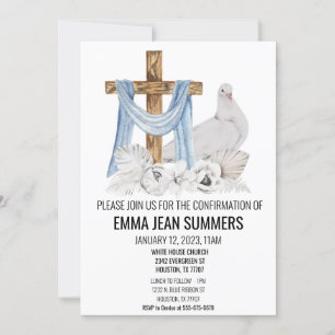 Invitation Célébration de confirmation Colombe en aquarelle C