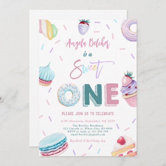 Invitation Célébration de crème douce Douce Un Anniversaire F (Devant / Derrière)
