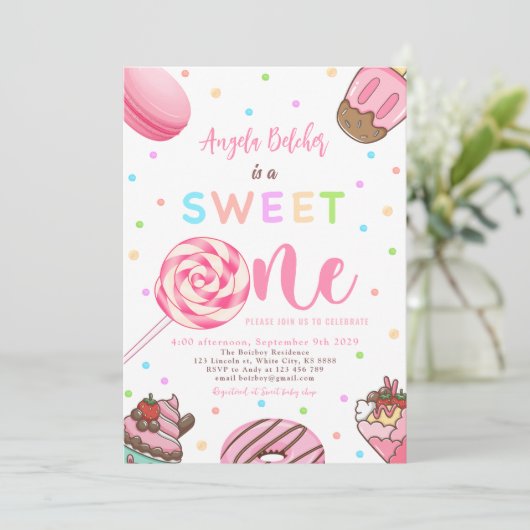 Invitation Célébration de crème douce Douce Un Anniversaire F (Debout devant)