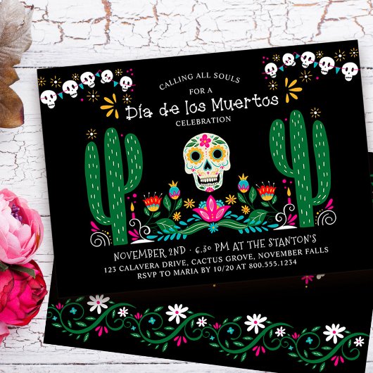 Invitation Célébration de Dia de los Muertos thème Mexique