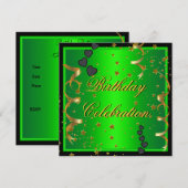 Invitation Célébration de fête d'anniversaire vert citron or (Devant / Derrière)