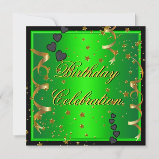 Invitation Célébration de fête d'anniversaire vert citron or (Devant)