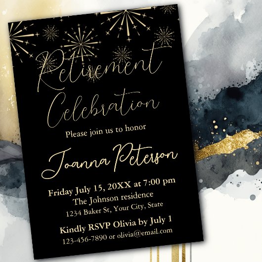 Invitation Célébration de fête de retraite noir et or