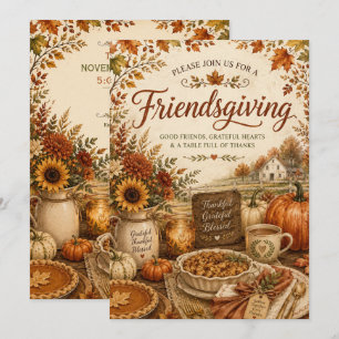 Invitation Célébration de Friendsgiving à la ferme rustique e