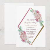 Invitation Célébration de fuite amoureuse florale rose aquare (Devant / Derrière)