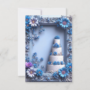 Invitation 💙 Célébration de gâteau floral bleu pour les évén