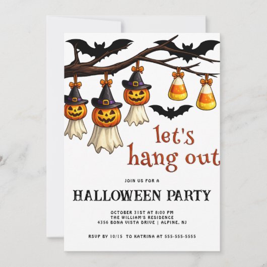 Invitation Célébration de Halloween Trendy Let's Hang Out (Devant)