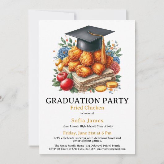 Invitation Célébration de la fête de fin d'études au poulet f (Devant)