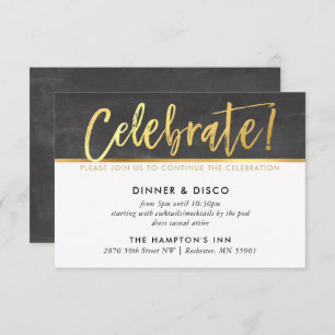 Invitation CÉLÉBRATION DE LA FÊTE DÉTAILS or en damier gris