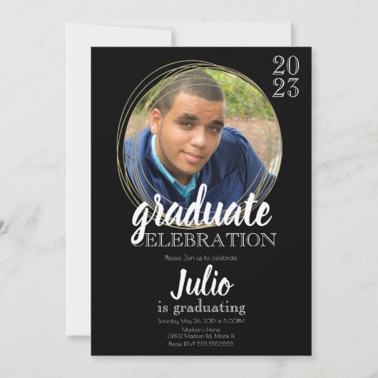 Invitation Célébration de la graduation moderne Black Gold (Devant)