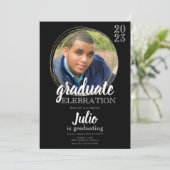 Invitation Célébration de la graduation moderne Black Gold (Debout devant)
