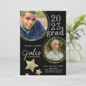Invitation Célébration de la graduation moderne Black Gold Ph (Debout devant)