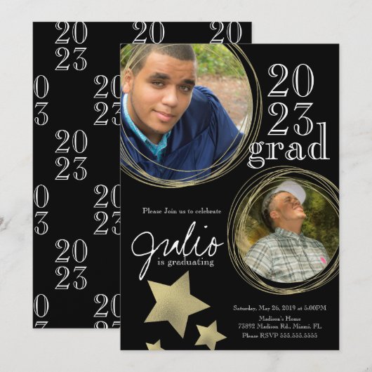 Invitation Célébration de la graduation moderne Black Gold Ph (Devant / Derrière)