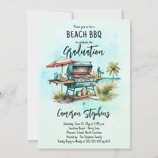Invitation Célébration de la graduation Plage BBQ Grill (Devant)
