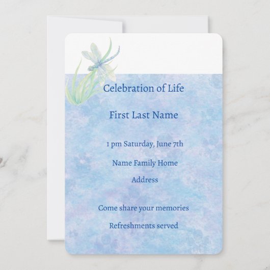 Invitation Célébration de la libellule de l'aquarelle du serv (Dos)