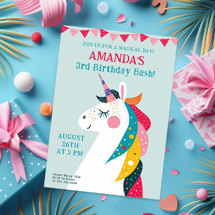 Invitation Célébration de la licorne magique pour les filles