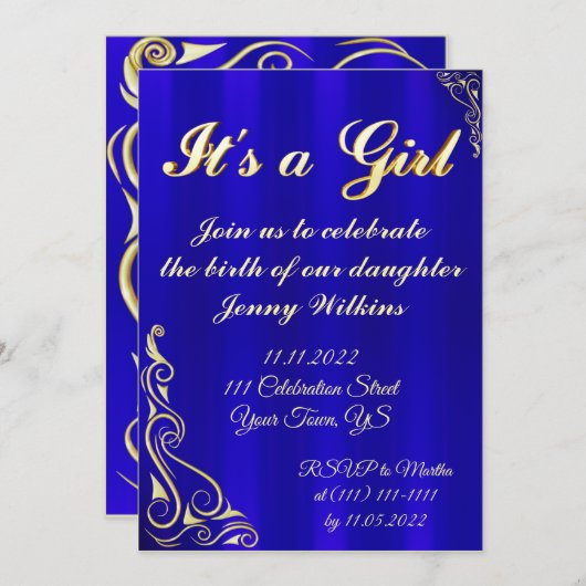 Invitation Célébration de la naissance d'une petite fille Gol (Devant / Derrière)