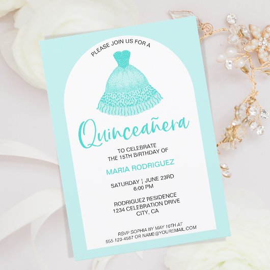 Invitation Célébration de la Quinseanera de l'Aqua Gown moder